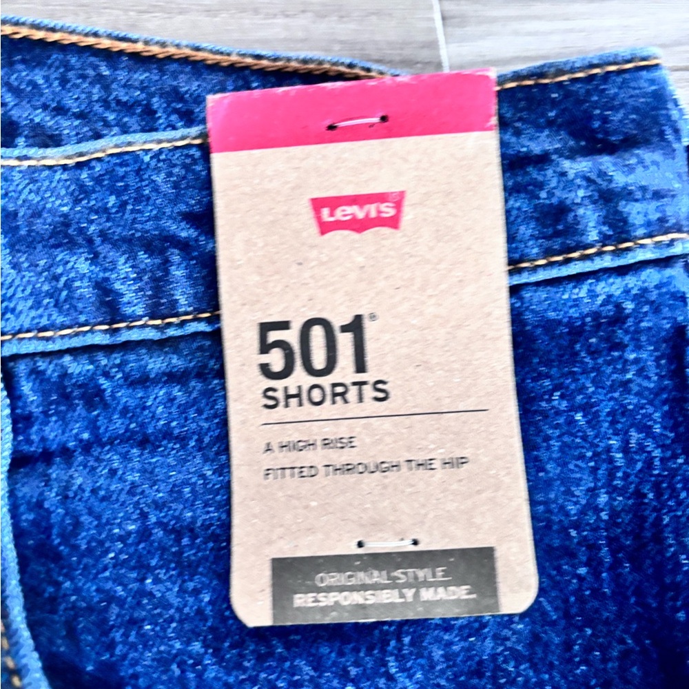 Levi's High Rise Blue Denim Shorts - Picture 2 of 7
